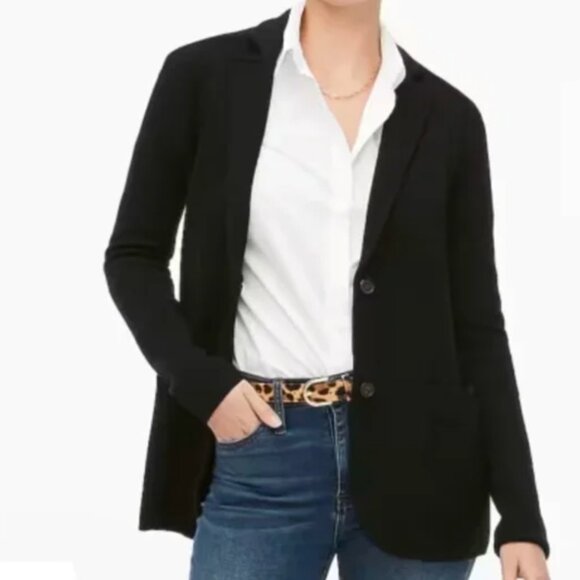 J. Crew Classic Black 2 Button Sweater Blazer Sz S - Picture 1 of 13